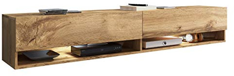 TV Lowboard Jumbo TV Schrank Fernsehschrank, Grifflose Öffnen, Hängeschrank Hochglanz Matt Wohnwand (Wotan, Modell: 180 / mit RGB LED Beleuchtung)