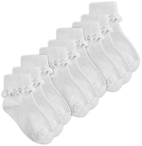 Metzuyan 9 x Pairs Kids Girls Low Cut Frilly Lace Ankle Socks Cotton Rich School Uniform Socks White - 3 Packs 9-12