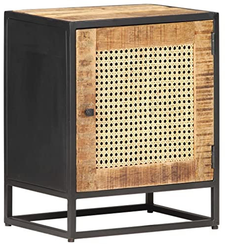 vidaXL Bedside Table 40 x 30 x 50 cm Raw Mango Wood and Natural Reeds