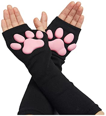 HOMEGYMFREE Söt katt tass vantar handskar, Kawaii katt cosplay Kawaii mjuk 3D tår bönor fingerlösa katt klo tassar dyna ärm