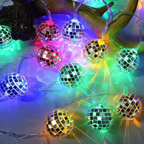 EONANT Discokugel-Lichterkette, 1,5 m, 10 LEDs, batteriebetrieben, für Innen- und Außenbereich, Terrasse, Party, Hof, Dekoration (Mehrfarbig)