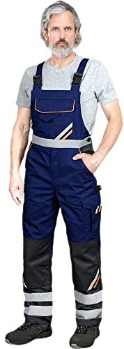REIS Arbeitshose Herren Kniepolster Reflexstreifen Taillenverstellung Farbe:Schwarz Dunkelblau Blau Grau, Größe:46-60, Blau/Schwarz/Orange, 60