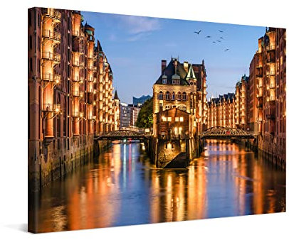 PICANOVA Wandbilder Hamburg Premium Leinwanddruck – Leinwandbild Hamburg Speicherstadt Panorama 120x80cm – Kunstdruck Auf 2cm Holz-Keilrahmen Für Schlaf- Und Wohnzimmer – Kollektion Deutschland