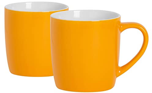 Argon Tableware Coloured Coffee Mugs - Yellow - 350ml - Pack of 2 - Gloss Ceramic Stoneware Latte Cappuccino Cups Hot Chocolate Cups Colourful Mug Set with Handle