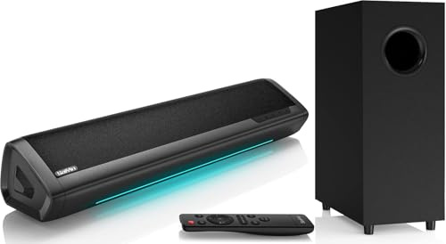 Saiyin Sound Bars for TV with Subwoofer, 2.1 Deep Bass Small Soundbar Monitor Speaker Home Theater Surround System PC Gaming Bluetooth/AUX/Optical Connection, Wall Mountable 17-inch