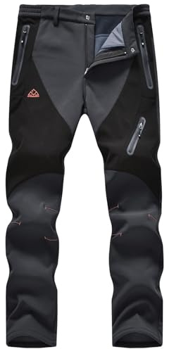 Rdruko Waterproof Fleece Lined Trousers Men Thermal Winter Pants Outdoor Camping Hiking Walking Fishing Snow Ski Warm Trousers Dark Grey 34