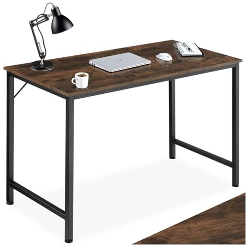 tectake® Scrivania Moderna, Scrivania Regolabile In Altezza, Design Industriale, Scrivania In Legno, Struttura In Acciaio, Tavolo da Studio, Scrivania Ufficio - 120x60x75,5 cm, Industriale Scuro