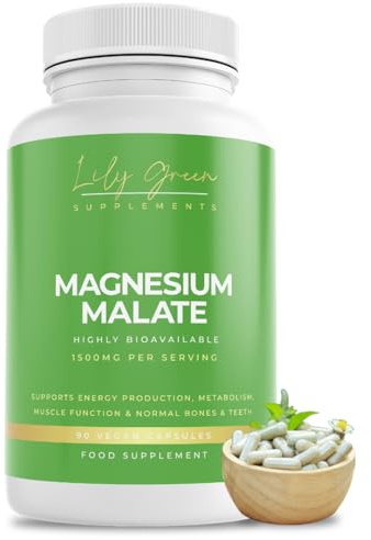 Lily Green Magnesium Malate Capsules | 1500mg per Serving for Energy, Muscle & Nerve Support | 90 Vegan Capsules | Made in UK