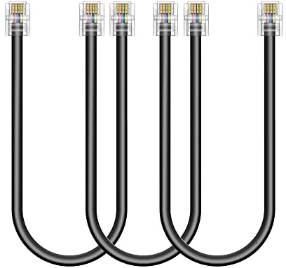 Ubramac 3Pack Phone Telephone Extension Cord 1FT Cable Line with Standard RJ11 6P4C Plugs for Landline Phone and Fax (3, Black, 1FT)