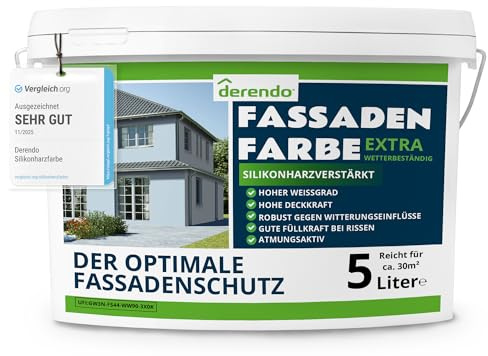 derendo Fassadenfarbe Blau EXTRA silikonharzverstärkt aussen Babyblau 5l | Für Putz Beton, Abperleffekt, wasserabweisend, UV-beständig, hohe Deckkraft, rissfüllend, diffusionsoffen, Made in Germany