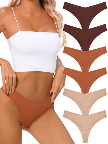 tichers Lot de 6 Strings sans couture pour femmes, coupe en V, strings extensibles, respirants, look sexy, Medium