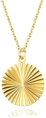Kritz Halskette Damen Plättchen Gehämmert Gold Aus Edelstahl - Runde Medaillon Anhänger mit Verstellbare Kette - Schmuck Geschenk für Frau