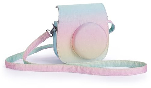 Riosin Camera Case for Instax Mini 13/12-Pastel Rainbow | Film Pocket,Adjustable Strap,Magnetic Flip,Premium Material,Mini 13/12 Camera Accessory,Protective Cover Bag