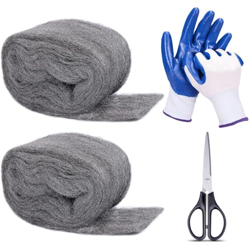 Apalie 2Pack Steel Wool for Mice Control 3.2 x10.5 ft Wool, Gap Filler for Home & Garage, DIY Bundle with Gloves & Scissors