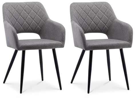CLIPOP Esszimmerstühle 2er Set, Polsterstühle mit Armlehnen, Metallbeine, Leinen Bezug, Leinen Helllgrau, bis 150 kg belastbar, für Arbeitszimmer, Wohnzimmer, Schlafzimmer (2er, Leinen Hellgrau)