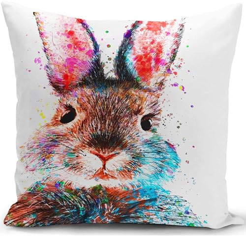 KUNQIAN Rabbit Cushion Cover Bunny Decorations Easter Rabbit Gift for Women Throw Pillow Case Outdoor Garden Mothers Day Home Livingroom Couch Sofa 18x18(45x45cm)