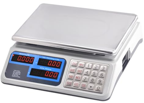 MOKEKA Balance électronique professionnelle 40 kg – Écran LED, haute précision, plat en acier inoxydable, batterie rechargeable, balance de banc adaptée pour l'alimentation et le commerce,