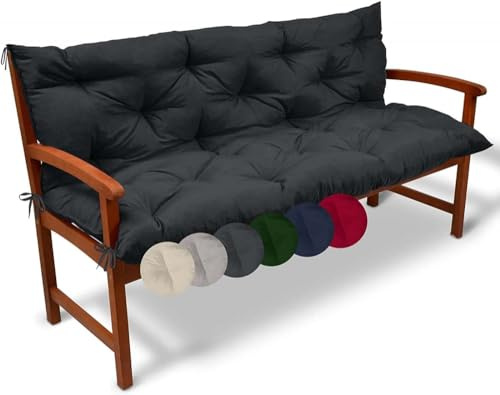 UXIPILBX Cojín para banco de exterior de 2 a 3 plazas, impermeable, suave, cojín para banco de jardín con respaldo, almohadilla gruesa para columpio, color negro||150 x 50 x 50 cm
