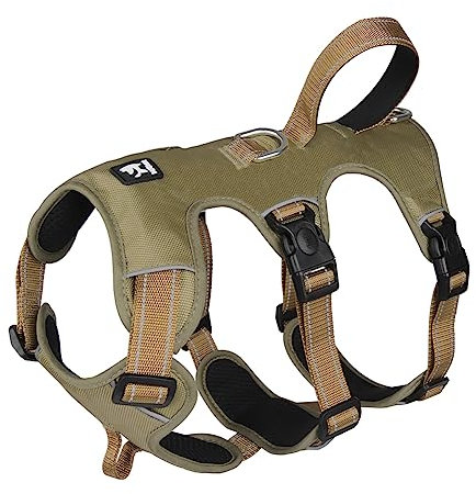 FEimaX Hundegeschirr Kleine Hunde Anti Zug Brustgeschirr Verstellbar Reflektierend No Pull Geschirr Hund Weich Atmungsaktiv Sicherheitsgeschirr mit Steuergriff, Khaki, S