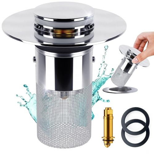 Waschbeckenstöpsel Pop Up mit Sieb 34-40 mm - Abflussstopfen für Waschbecken Abflusssieb M. ROSENFELD HOME