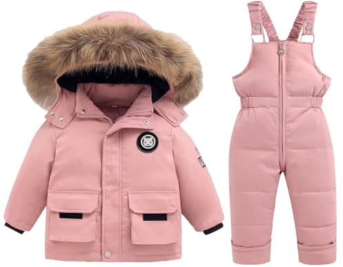 BYFRI 2PCS Toddler Snow Suits Boys Girls Winter Hooded Down Coat Infant Jacket & Ski Bib Pants Baby Warm Snowsuit Lightweight