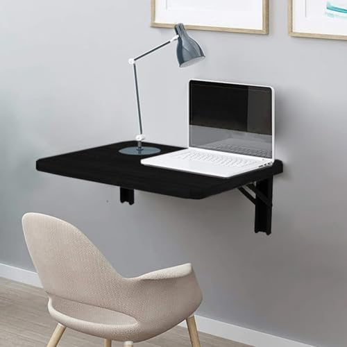 Shally Dogan Mesa de Pared Plegable de 60 x 40 cm, de Madera, estantería de Pared Plegable, Ahorra Espacio, versátil, Escritorio para Ordenador, Mesa de Comedor, salón, salón, baño, Cocina (Negro)