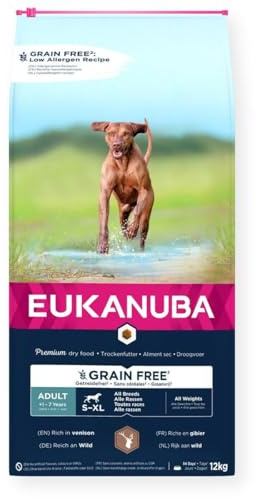 Eukanuba Grain Free Adult Wild 12 kg – Getreidefreies Trockenfutter für Hunde aller Rassen – Mit Wild & Geflügel, Omega-Fettsäuren, Präbiotika & Vitaminen – Zahnpflege & ohne Zusatzstoffe