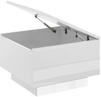 PROROOM FURNITURE Beistelltisch Moon für Wohnzimmer 60x60 cm Quadratischer Couchtisch mit Praktischer Schublade Glänzende Oberfläche Weiß Hochglanz
