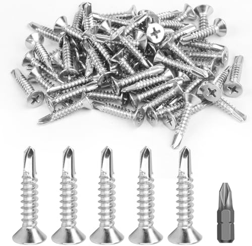 150 PcsSelf Drilling Screws for Metal, Stainless Steel Self Tapping Screws for Metalwork, Self Tapping Metal ScrewsFlat Head Cross Countersunk Screw for Roofing Sheets(M4.8 * 25mm)