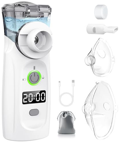 MILFECH Inhalationsgerät tragbar Vernebler Set Mit USB Wiederaufladbar, Timer und Display, inhalator verneble Masken und Mundstück für Kinder und Erwachsene (Grau)