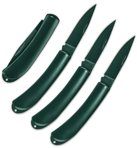 LLHQAMT Fruit Knife, Stainless steels Foldable Fruit Knife Set, Small and Easy to Carry, Foldable Fruit Knife Suitable for Most Types of Vegetables and Fruits, 3 Pieces(Green)