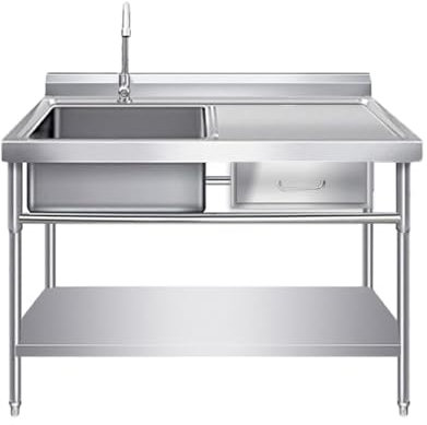 Laundry Room Sink,Outdoor Sink Unit Garden,Utility Sink with Drawer,Free Standing Catering Commercial Sink,with Hot Cold Water Tap and Draining Rack,for Outdoor Laundry Room Bar Restaurant(120x50x80cm