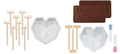 misppro Set di 17 stampi in silicone per torte, a forma di cuore con diamanti, fondente, cioccolato, caramelle, con mini martelli in legno, per pasticceria fai da te e decorazione di torte