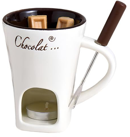 Vtizikl Fondue Mug with Forks, Chocolate Fondue Mug, Personal Cheese Melting Cup, Cheese Fondue Sets, Mug Gift, Sweet Fondue Cup for Candy Snack Caramel Party, Office School Home (White)