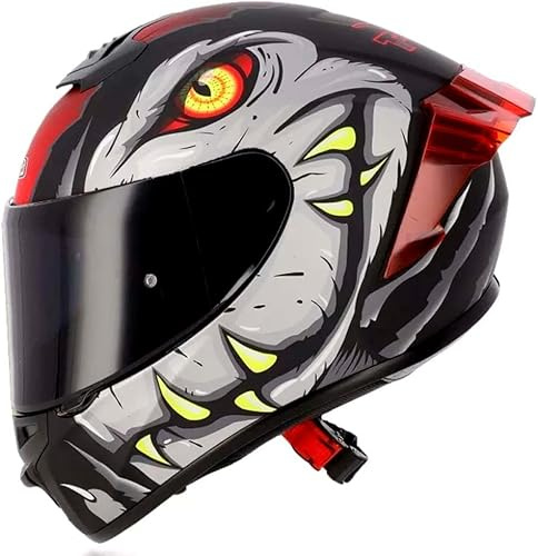 NZI Trendy 3 Stream Raptor Grey Red Mate - Casco de Moto Integral con Pantalla Oscura + Transparente + Spoiler ECE 22.06 - Unisex Hombre y Mujer (M)