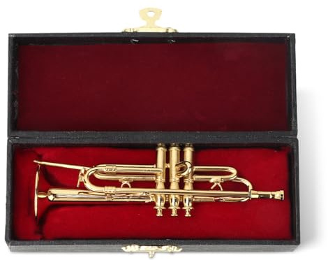 Miniature Trumpet with Stand and Case, Mini Trumpet Model Mini Instrument Ornament Decoration Home Decoration Display Ornament