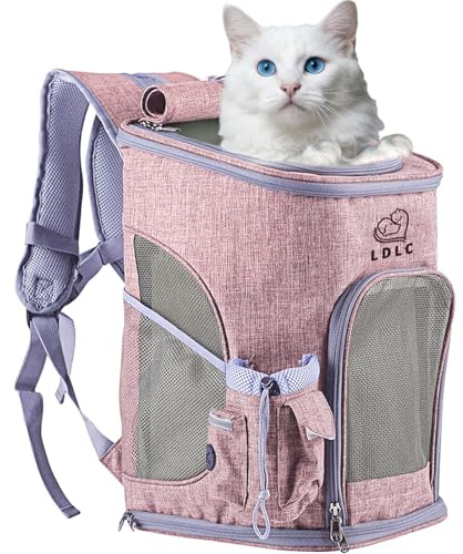 nulala Katzenrucksack Haustier Rucksack mit Netzfenster,Atmungsaktive und Leichte Hundetasche,Tuch mit viel Platz,Head-Out-Design Haustierträger für Hunde, Katzen, Kaninchen,28x27x43cm (Rosa, M)
