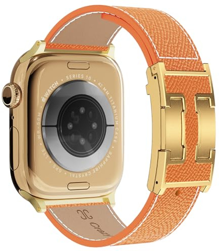 Designer Leather Straps Compatible with Apple Watch 49mm46mm45mm44mm42mm41mm 40mm38mm for Women,Leather Replacement Strap with Magnetic Buckle for iWatch Ultra 2/1/SE/Series 10/9/8/7/6/5/4/3/2/1