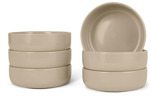 Amazon Basics Glasierte Steinzeug-Schalen, 6-Teiliges Set, Spülmaschinenfest, 14cm, Leinengrau
