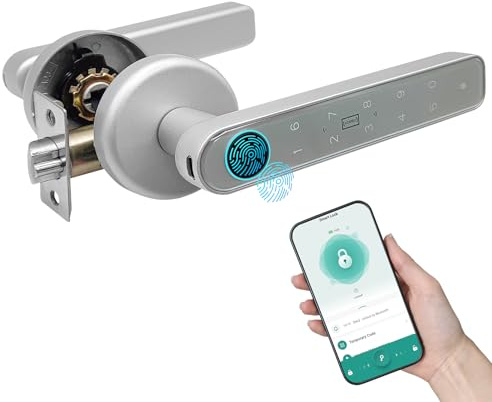 LED ATOMANT Confezione da 4 Serratura Smart per Porte 5 in 1 con Impronta Digitale, Codice PIN, App Mobile, Scheda RFID e Chiave, Apri Porta di Casa Biometrica per Casa, Ufficio o Hotel