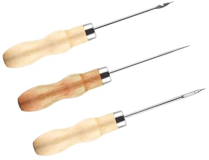 Zymoplas Premium 3X Sewing Awl Punching Wood Handle Needle for Candle Making Canvas
