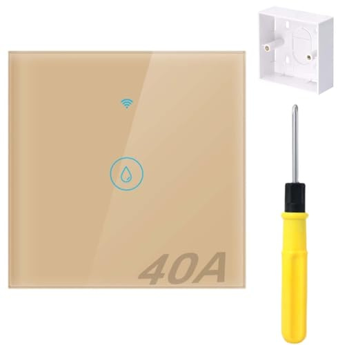 Acmerota Smart Immersion Heater Timer Switch 40A 8000W Water Heater Timer Switches WIFI Smart Wall Touch Boiler WiFi Water Heater-Switch Compatible with Alexa Google Home & Smart Life APP (Gold)