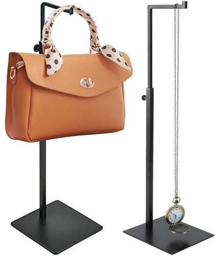 Soporte ajustable para bolso, 2 unidades, de acero inoxidable, multiusos, almacenamiento para sombrero, joyas, bolso de mesa, fácil ajuste de altura, negro