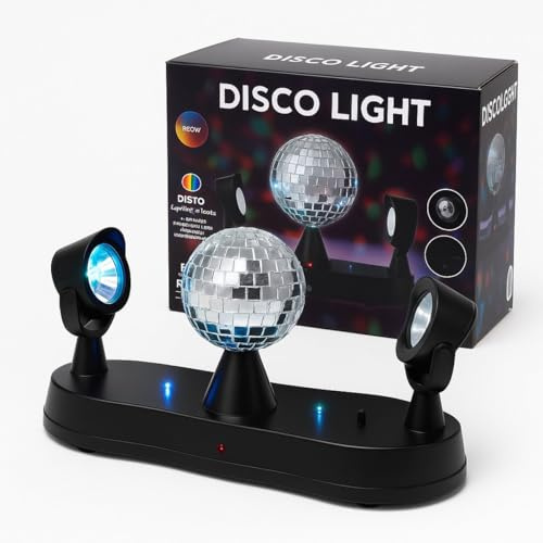 Disco-Licht mit Spiegelkugel, LED-Bewegliche Strahler, Farbprojektion, tragbar, batteriebetrieben, für Partys, Veranstaltungen, Kinder-Nachtlicht