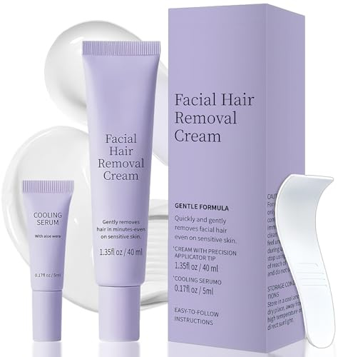 Facial Hair Removal Cream for Women – Sensitive Skin Formula, Fast & Painless 8-Minute Depilatory for Upper Lip, Chin & Cheeks with Hydrating Care
