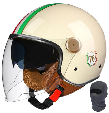 Casco da moto jet con doppia visiera, casco jet retrò, mezzo casco omologato ECE/DOT, lente lunga, for uomo e donna, scooter, cruiser, scooter