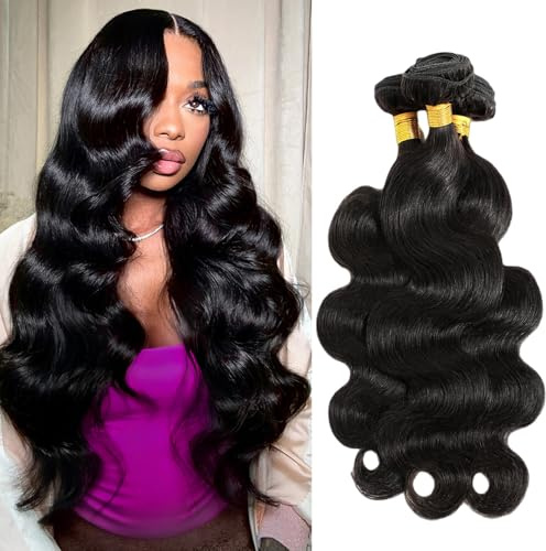Body Wave Human Hair Bundles 3 Bundles de Cheveux Humains 100% Brésiliens Vierges et Bruts - Mèches pour Extensions 18 18 18Pouces Couleur Naturelle