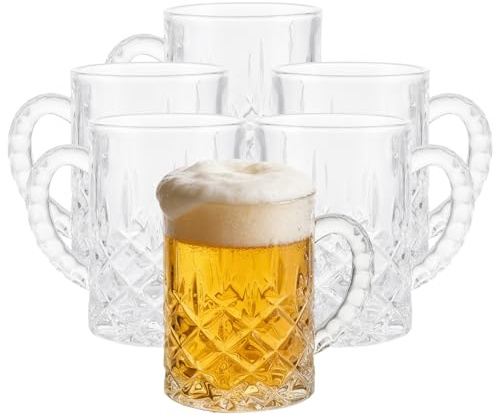 MIVIDE Ölglas 200 ml, ölmugg med handtag, set om 6, ölglas 0,2 liter, ölglas diskmaskinstålig, perfekt för fester, barer, restauranger, ölfester