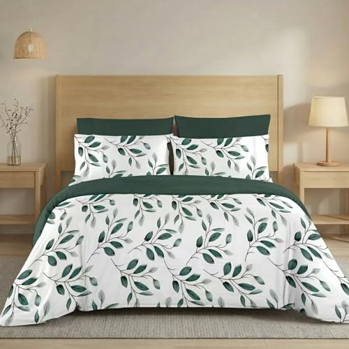 H HANSEL HOME Funda Nórdica Cama 150 de 3 Piezas Transpirable Suave al Tacto 100% Microfibra, Funda Edredón 220x240cm con 2 Fundas de Almohada 50x75cm - Olivo