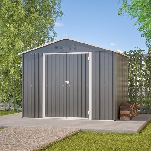 Apparathus metall 229 x 180 x 191 cm – metallskjul antracit med fälldörr och fundamram | trädgårdshus metall väderbeständig som cykelgarage, utrustningsskjul | trädgårdsredskap hus för terrass